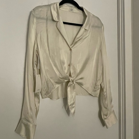 Wilfred Cream Coloured Satin Tie-Front Blouse, Size Medium. - Picture 2 of 5
